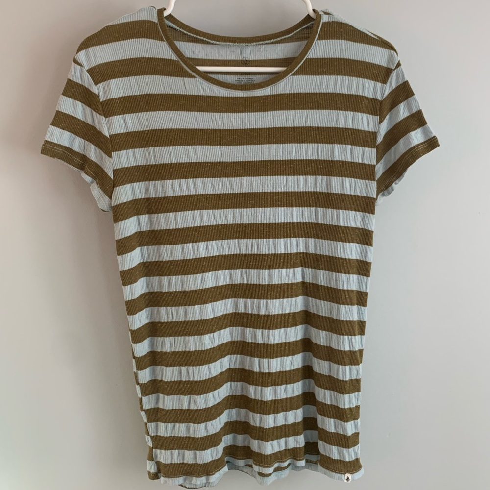 Volcun green and blue striped T-shirt